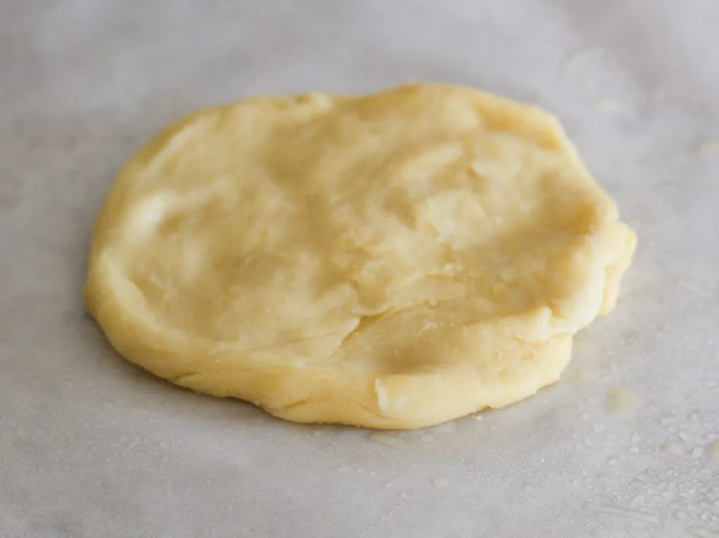 flattened disc of pizza dough